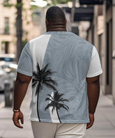 Men's Plus Size Daily Casual White Colorblock Coconut Tree Print Henry Collar Button Short Sleeve T-Shirt